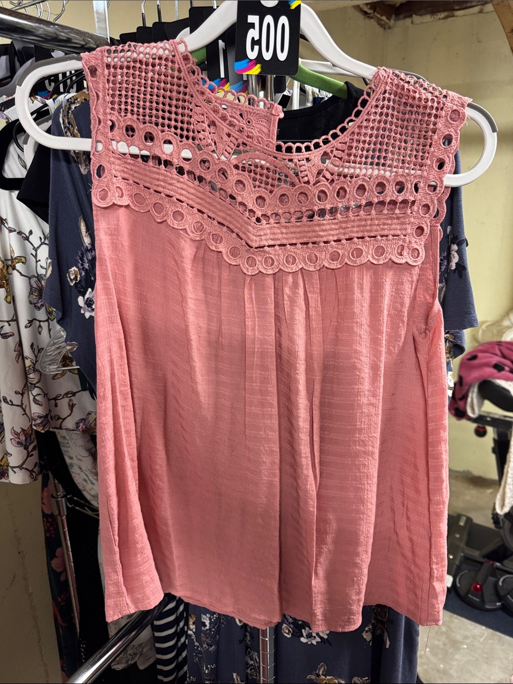 Sleeveless Crochet Yoke Camisole in Dusty Pink - Picture 1 of 3